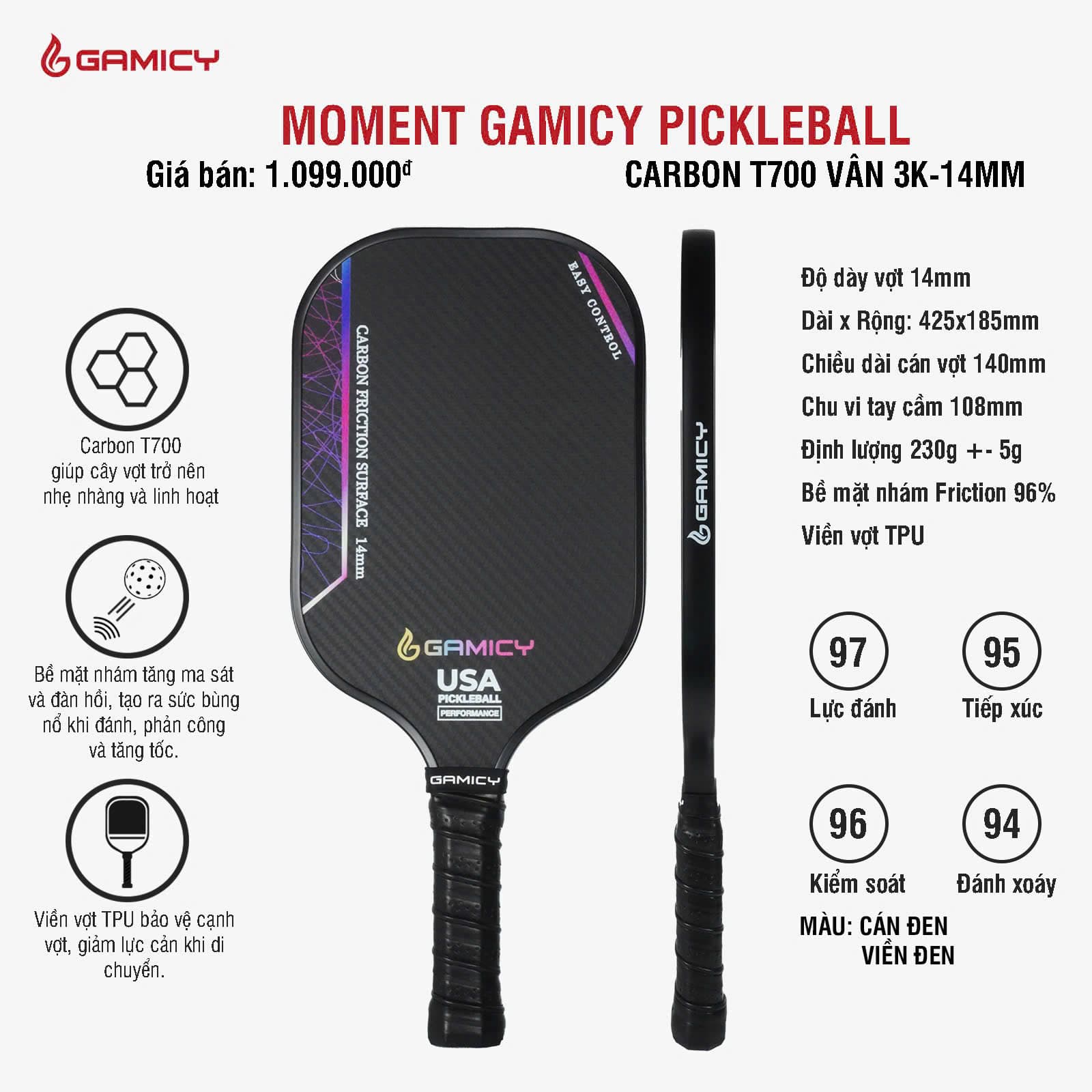 Vợt Pickleball Gamicy Moment T700