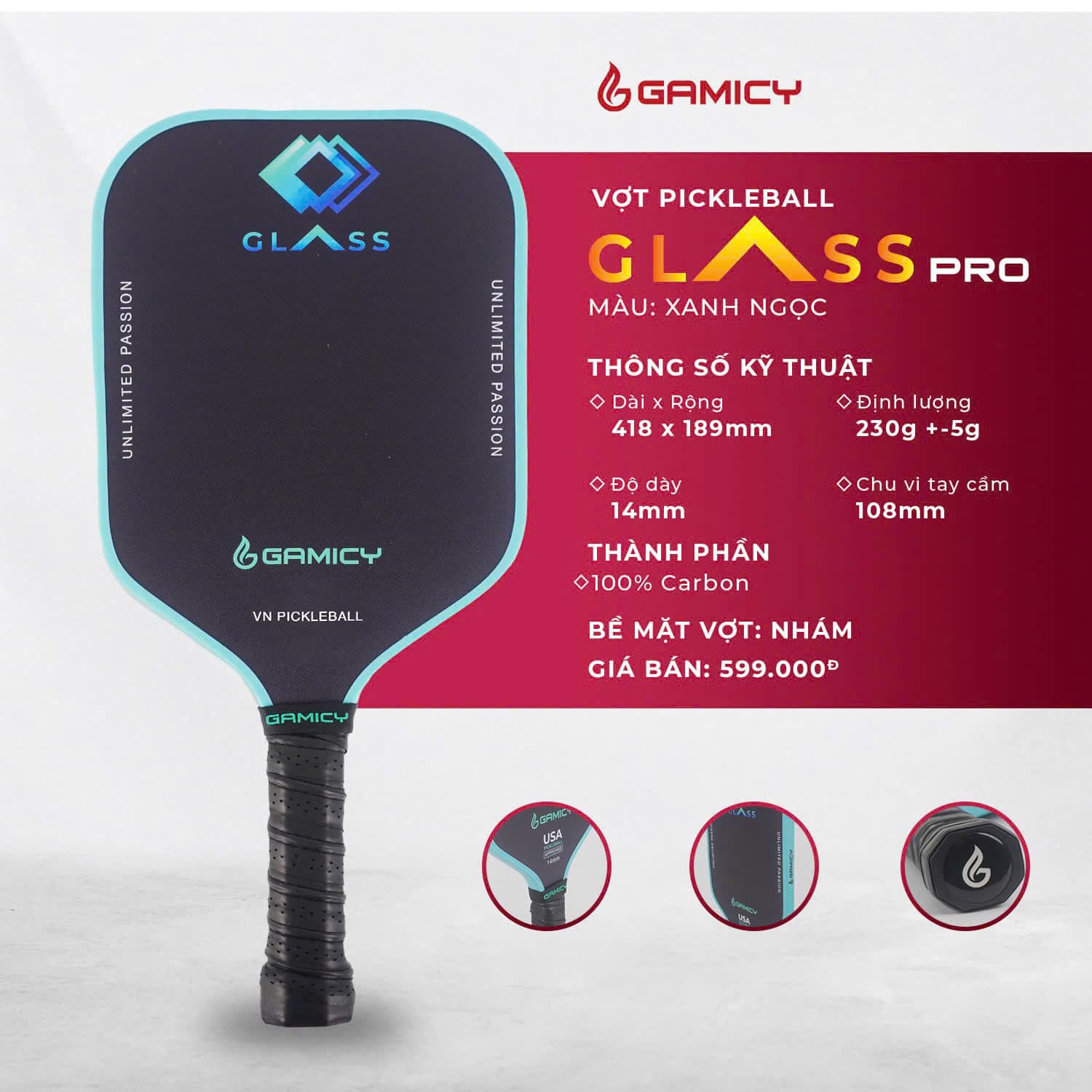Vợt Pickleball Gamicy Glass