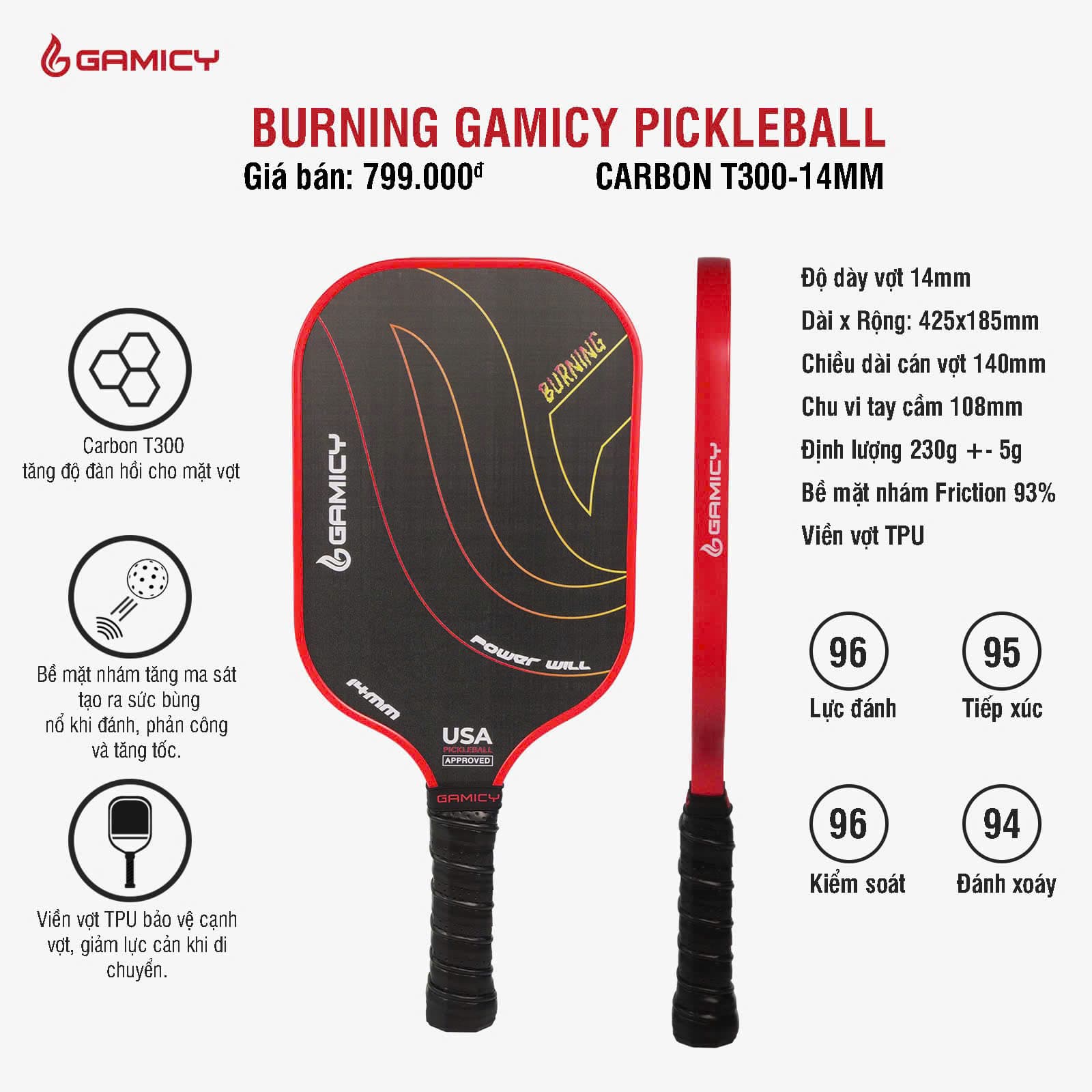 Vợt Pickleball Gamicy Burning T300